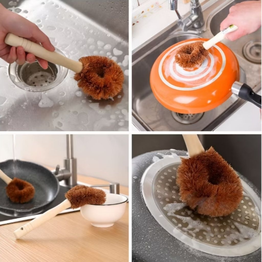 Sikat Panci Wajan Serbaguna Sikat Sabut Kelapa Gagang Kayu