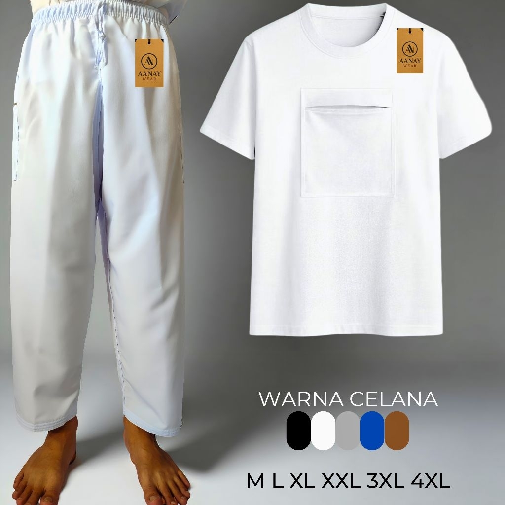Paket Hemat Set Celana Sirwal Panjang + Kaos Haji Kantong Depan katun Poliester celana sirwal panjan