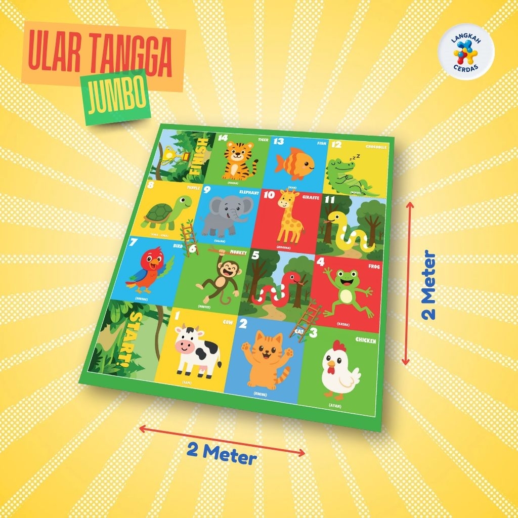 Ular Tangga Jumbo 2×2 Meter + Bonus Dadu Kain - Mainan Edukasi Bilingual Anak PAUD TK SD