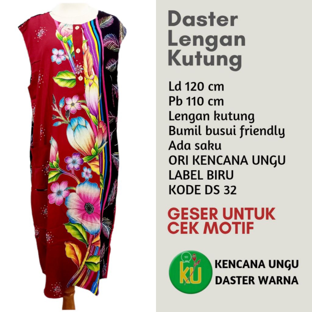 Daster Kutung Tanpa Lengan Baju Rumahan Singlet Batik Kencana Ungu 32 Label Biru