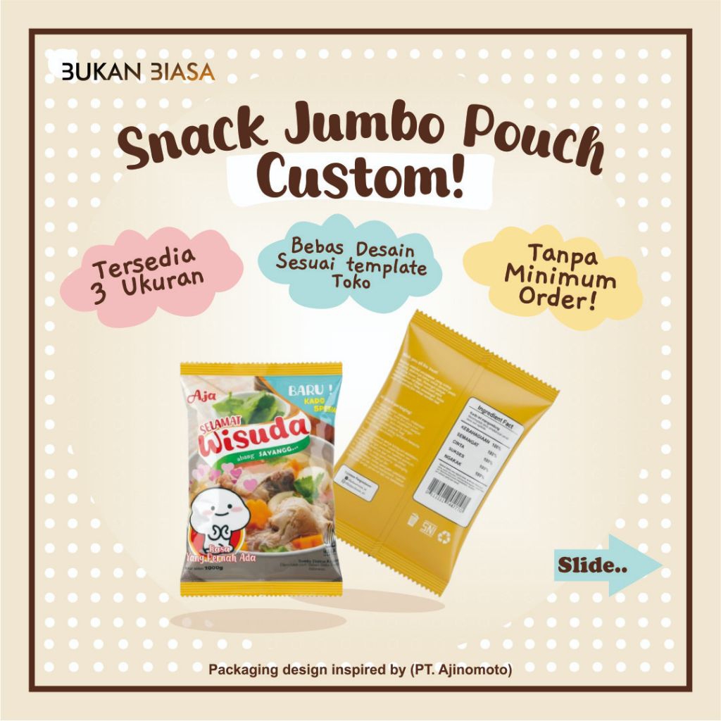 

Snack Jumbo Custom Foto & Tulisan | Kado Lucu | Ukuran M L XL | Pouch Desain Masako