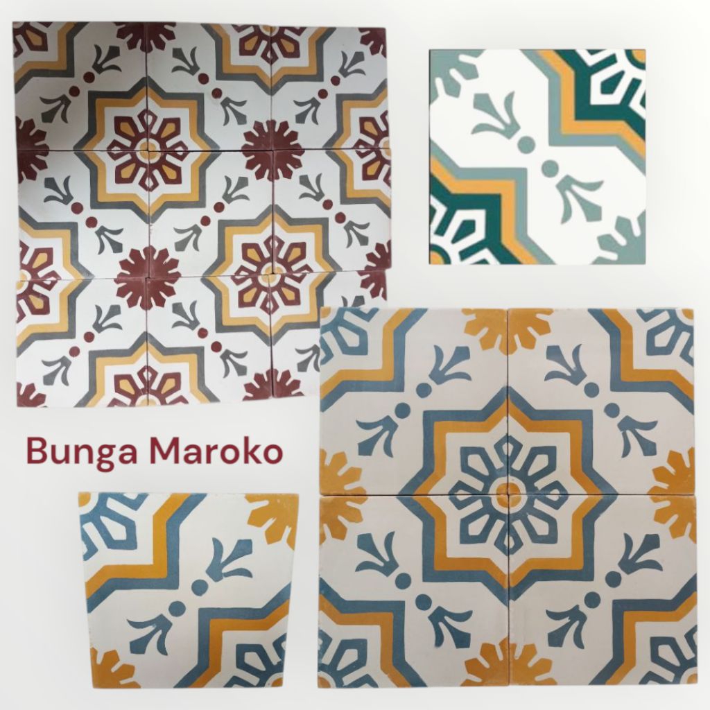 Tegel Lantai Retro Motif Bunga Maroko Type Doff 20x20cm