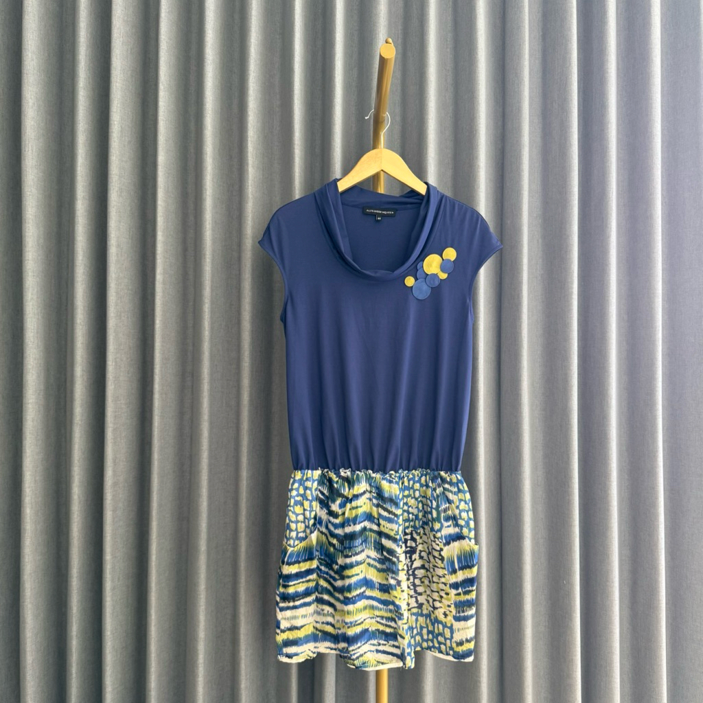𝙋𝙍𝙀𝙇𝙊𝙑𝙀𝘿 Alexander Mcqueen Blue Abstract Print Mini Dress Unik Fashion Wanita Branded