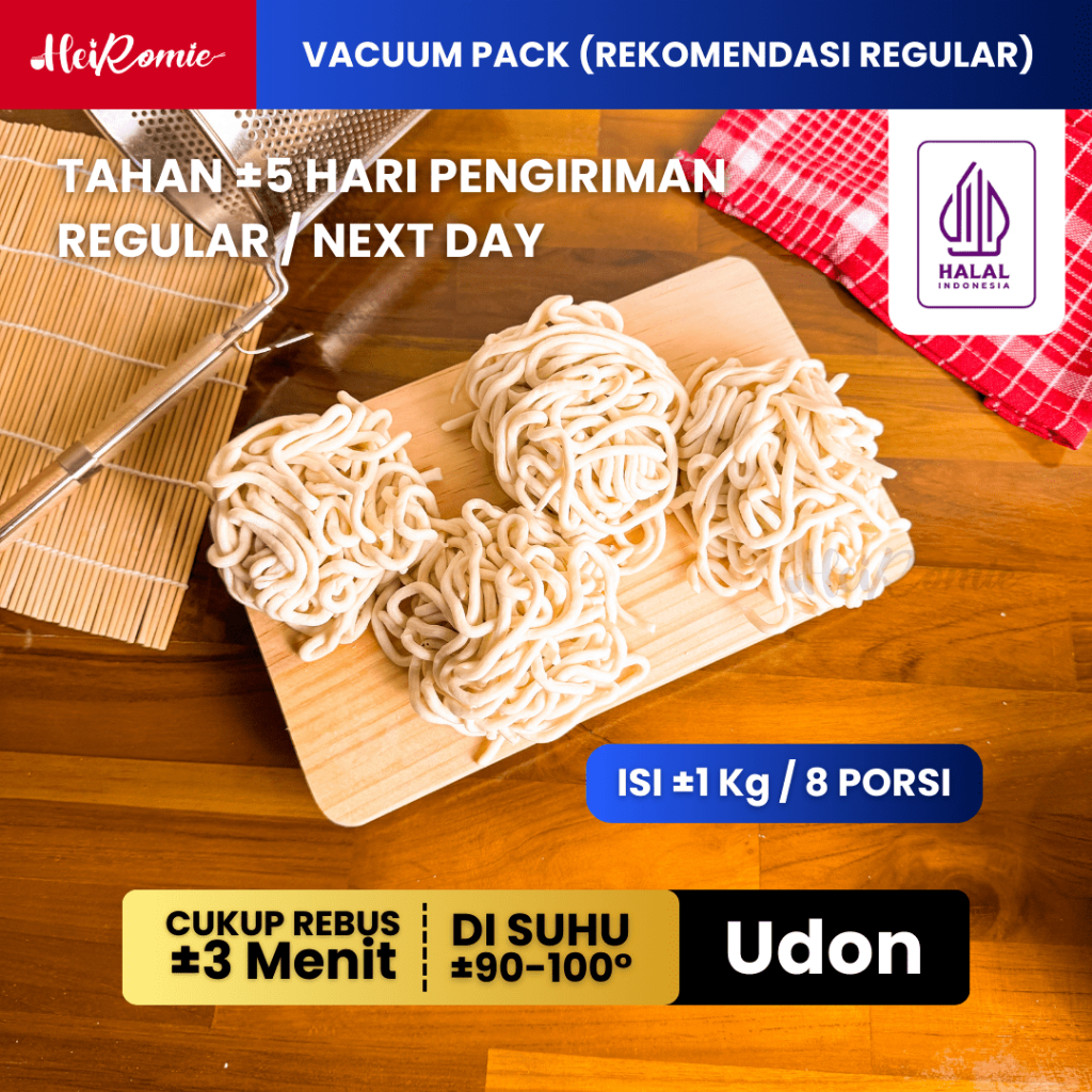 [Vacuum Pack] - Mie Udon mentah Halal 1 Kg Isi 8 Porsi