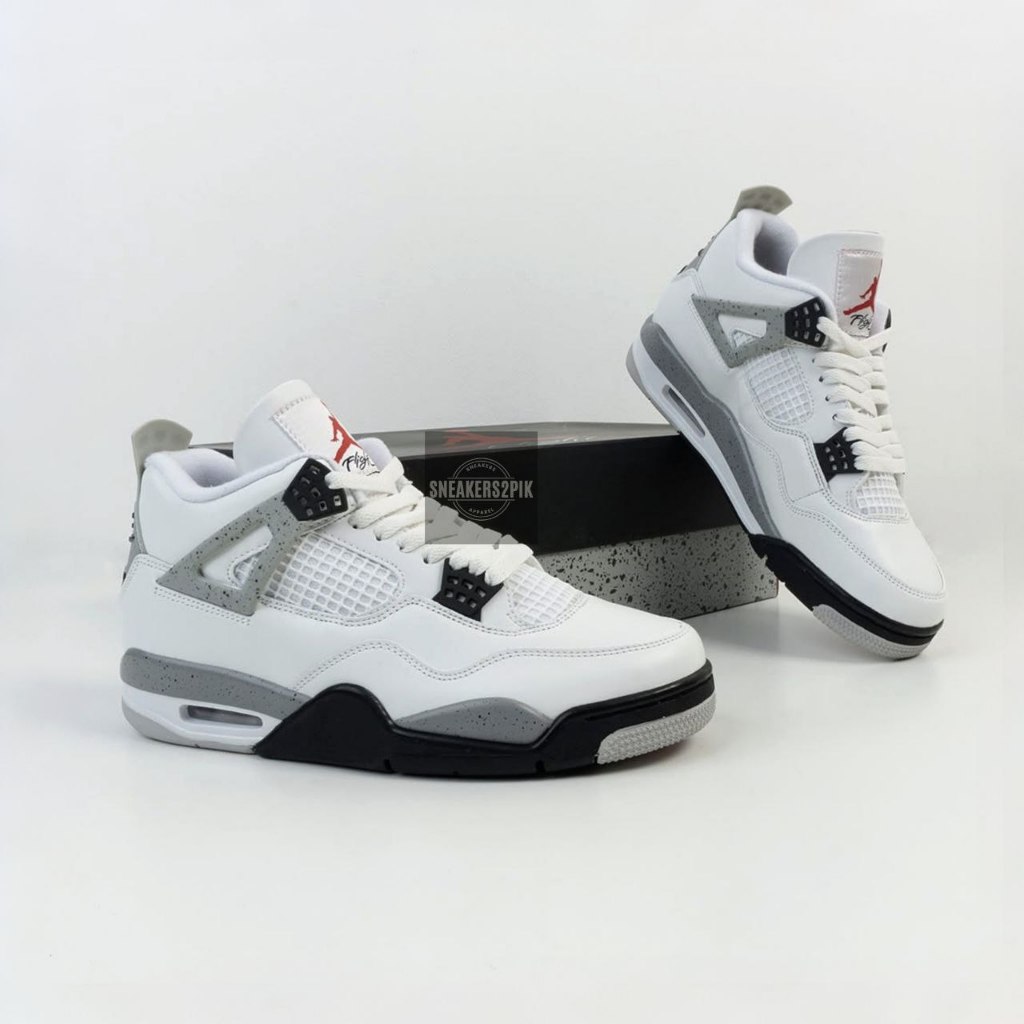 Sepatu Nike Air Jordan 4 Retro White Cement authentic - Sneakers Sepatu Basket Putih