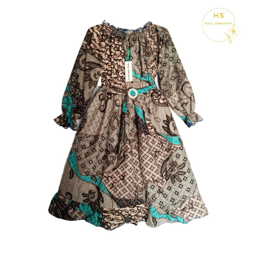 gamis batik anak perempuan lengan 7/8 full motif batik usia 1-2 tahun