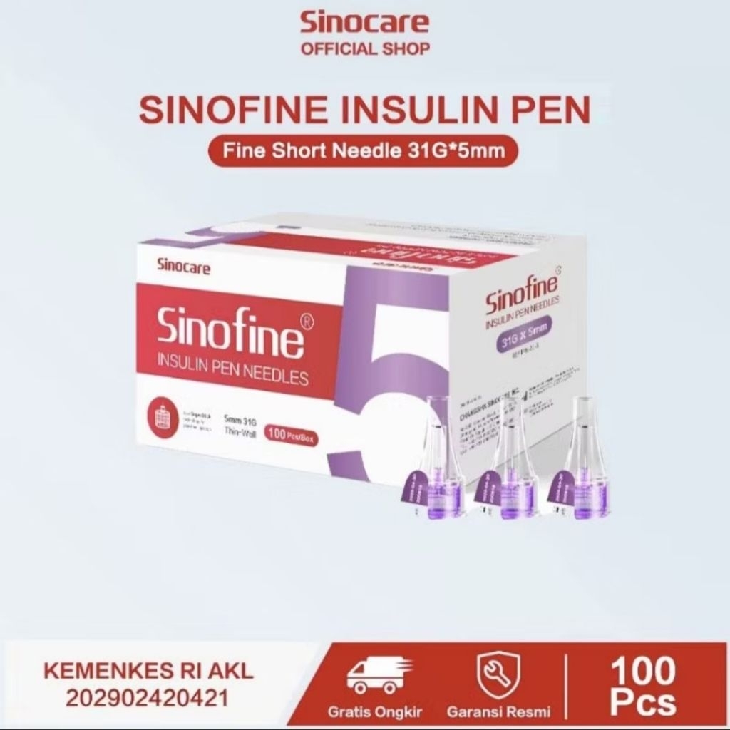 Sinofine Pen Needle / Jarum Insulin 31G 5mm / Jarum Insulin Pen Sinocare / Harga Per Pcs / Pen Needl