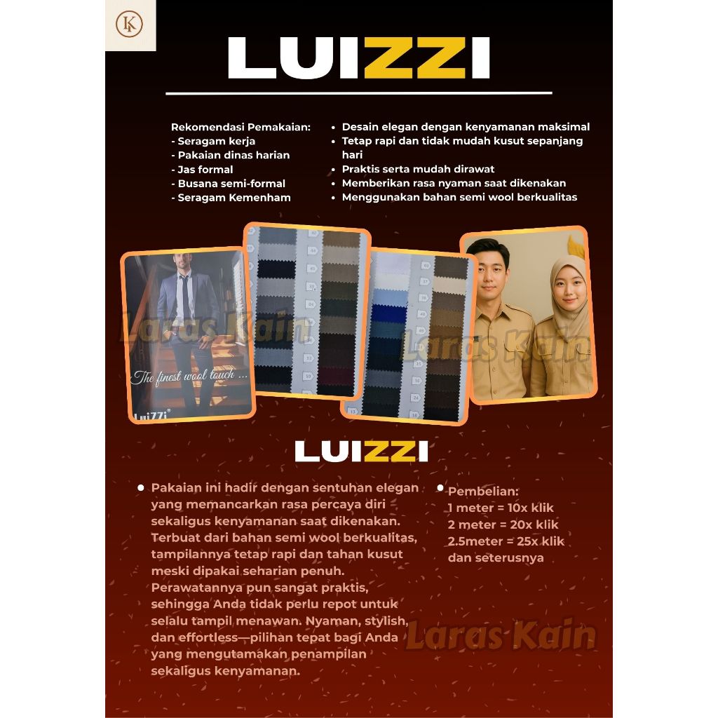 Kain Luizzi Bahan Seragam PNS Polisi TNI Kemhan Kemenkumham Lebar 150cm |Harga Per10cm