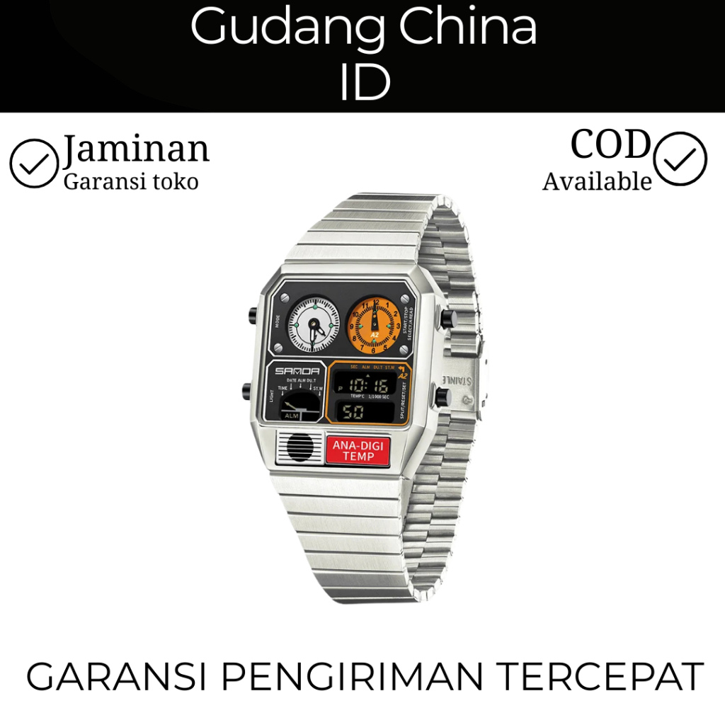 Jam Tangan Pria Wanita Merk Sanda Jam Tangan Digital Multifungsi Original Display Hitam
