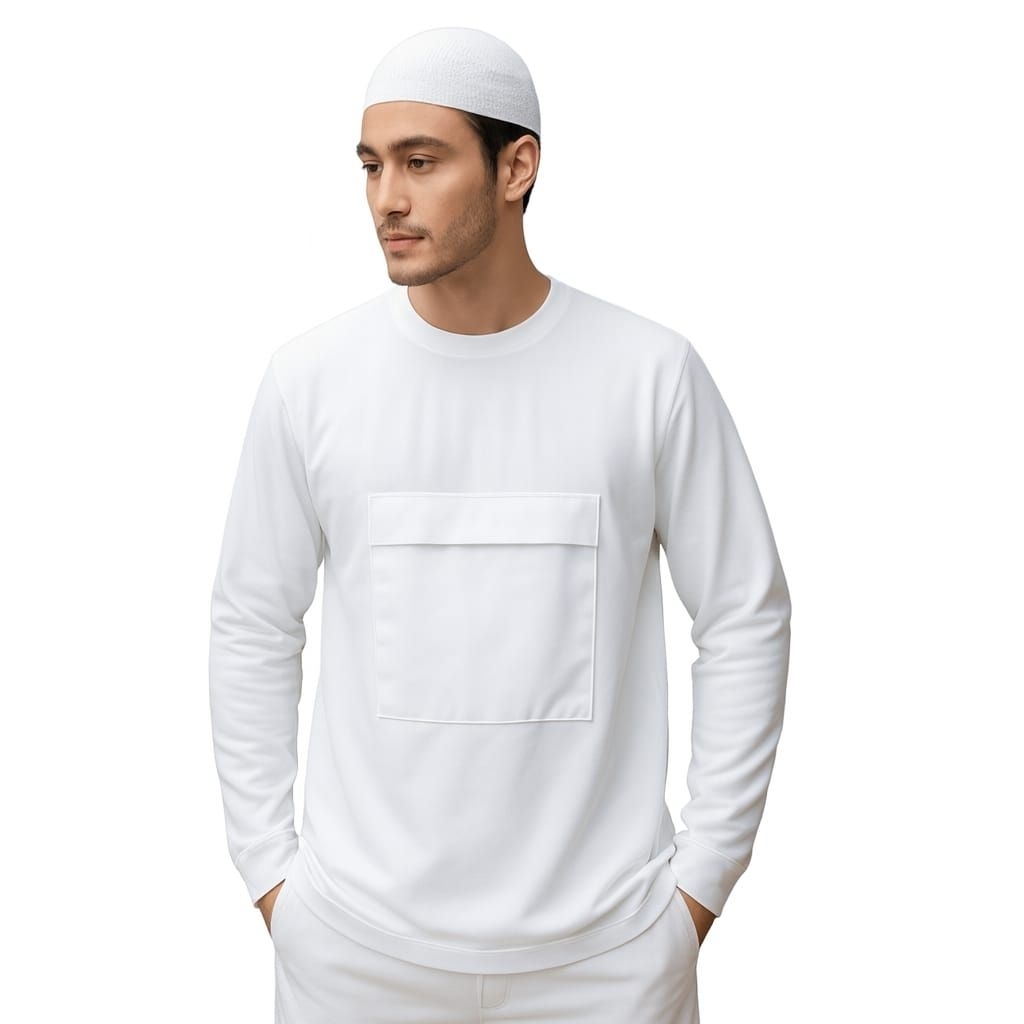 KAOS UMROH HAJI TANGAN PANJANG ( ADA KANTONG DEPAN RESLETING )