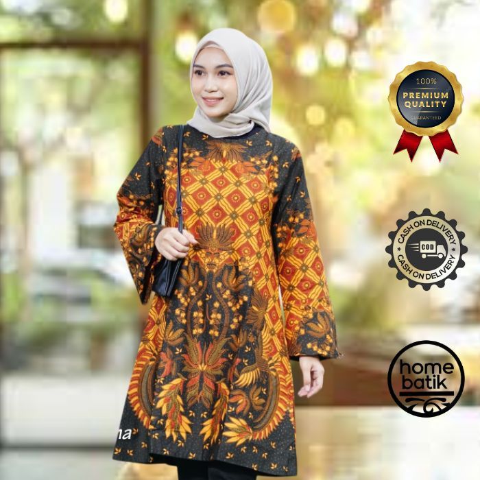 Blouse Atasan Tunik Batik Wanita Elegan Lengan Panjang Kerja Kasual Santai KondanganTradisi Mewah 95