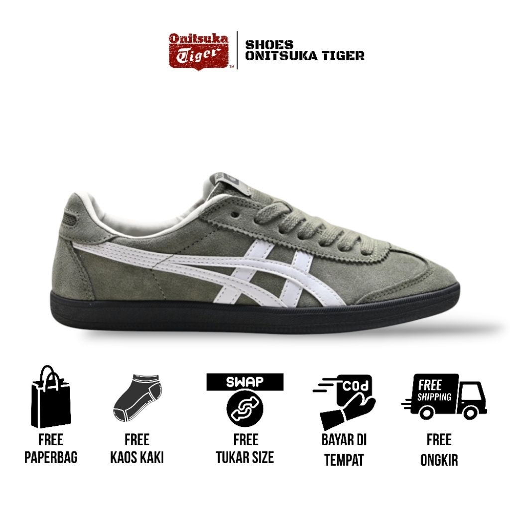 Onitsuka Tiger tokuten shoes burnt green white free paperbag & kaos kaki