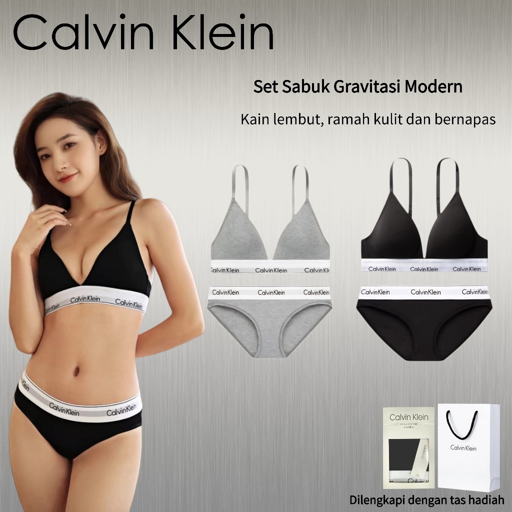 Setelan pakaian dalam wanita asli Calvin Klein - Set bra segitiga tanpa kawat dan celana dalam katun
