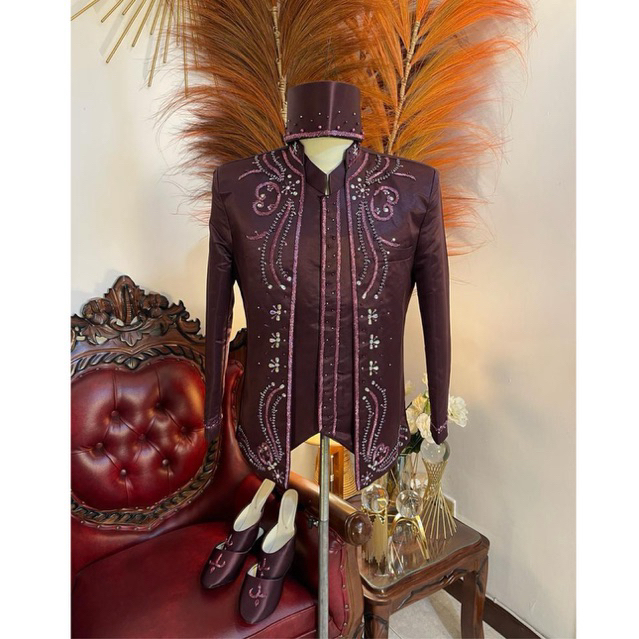 Beskap pengantin Burgundy | Beskap pria pengantin  | Beskap pengantin pria