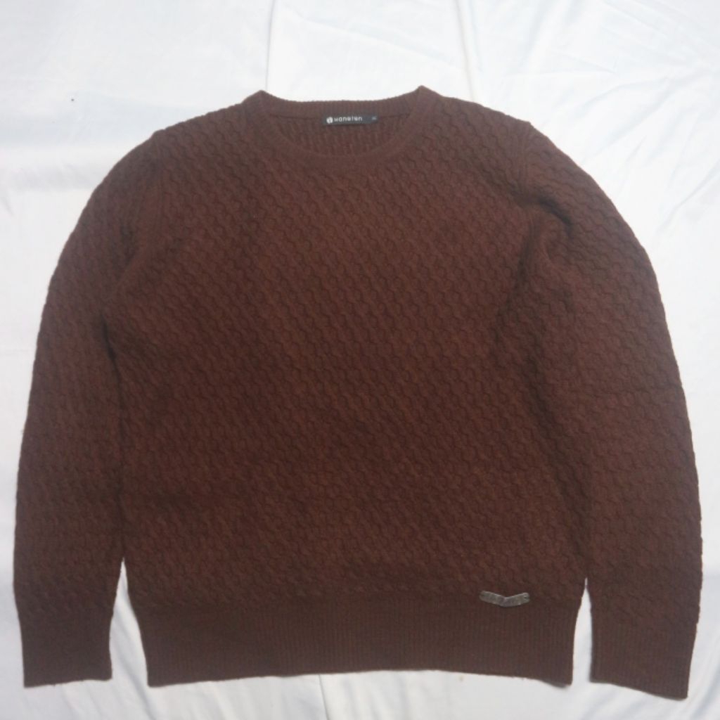 HANGTEN Cable Kepang Timbul Textured Coklat Tebal Brown Knitwear Sweater Sweatshirt Crewneck Rajut W