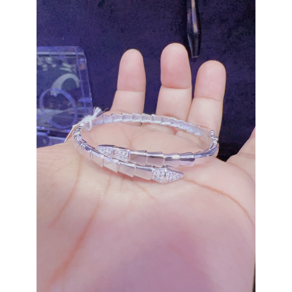 GELANG BANGLE ULAR PERMATA PUtih EMAS 17K 11.02 gram 5.1cm