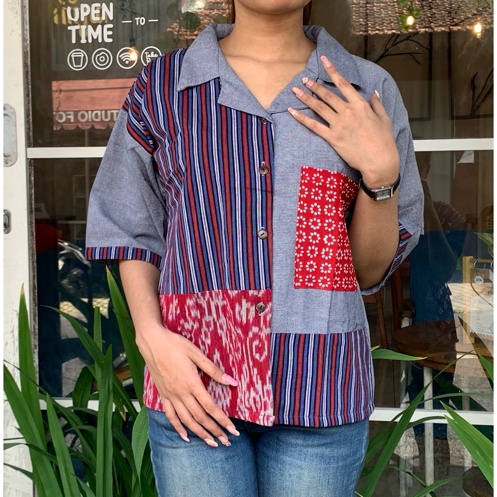 Luwe Putera - Blus Kombinasi - Batik Truntum Tenun