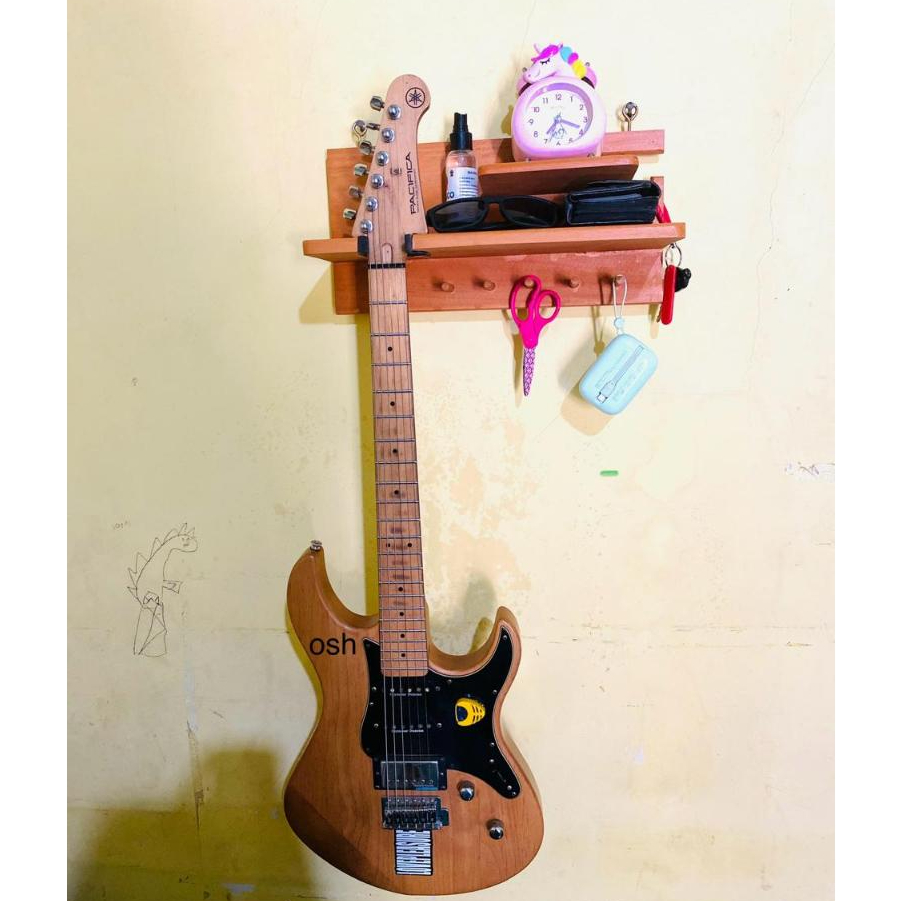 GANTUNGAN GITAR,STAND GITAR GANTUNG,RAK DINDING STAND GITAR BERBAHAN KAYU MAHONI