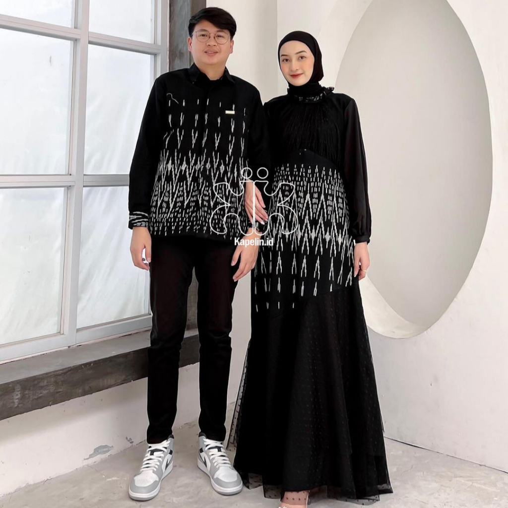 COUPLE BAJU TENUN CAMELIA BLACK FANCY BAJU KONDANGAN BAJU LAMARAN GAMIS TENUN TERBARU COUPLE