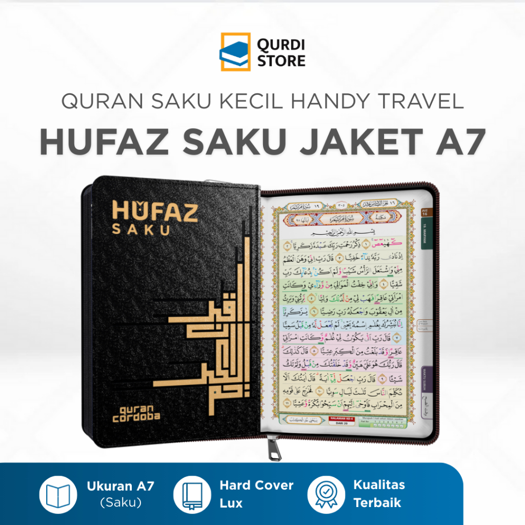Quran Hufaz Saku Ukuran A7 Qur'an Hafalan Cover Jaket Resleting Kecil