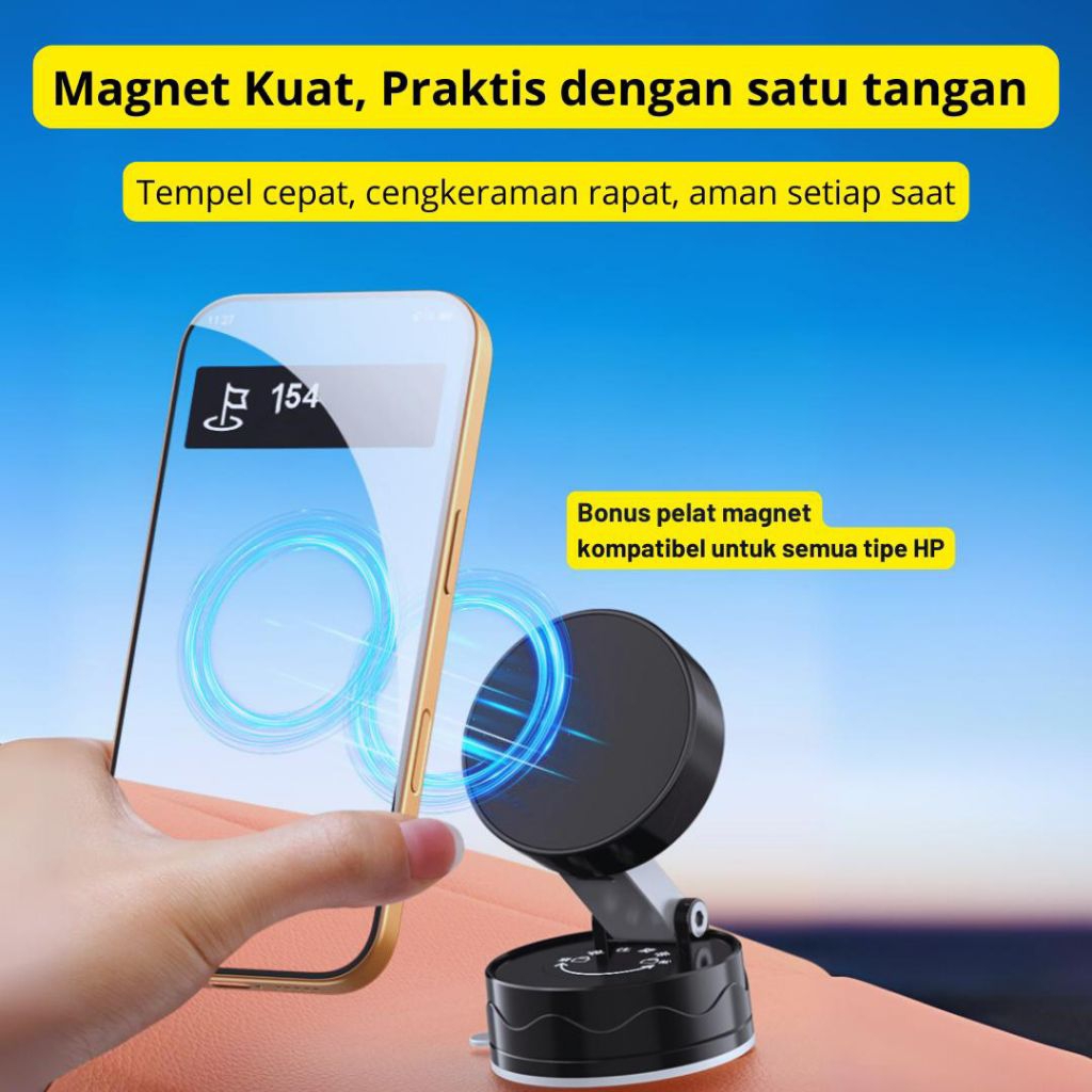 Holder HP Mobil Magnetik Vakum Hisap – Anti Jatuh, Fleksibel & Bisa Dilipat