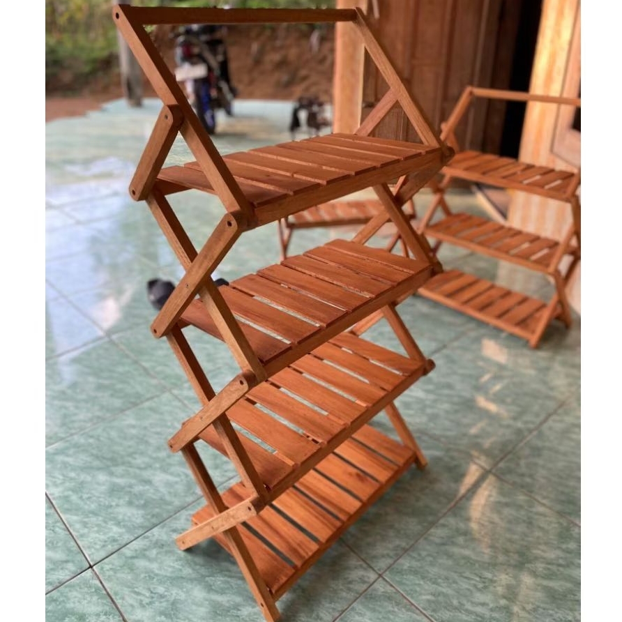 Rak Susun Kayu 4 Tingkat Serbaguna || Rak Buku || Rak Sepatu Sandal || Rak Dapur || Rak Display