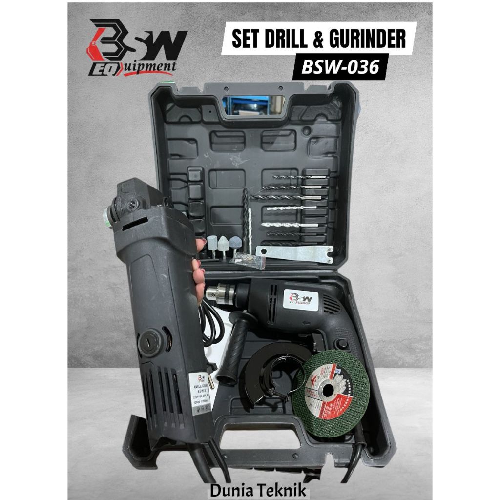 PAKET LENGKAP BSW Mesin Gerinda Tangan dan Mesin Bor Listrik 10mm / Set Gerinda dan Bor Paket Bor Ge