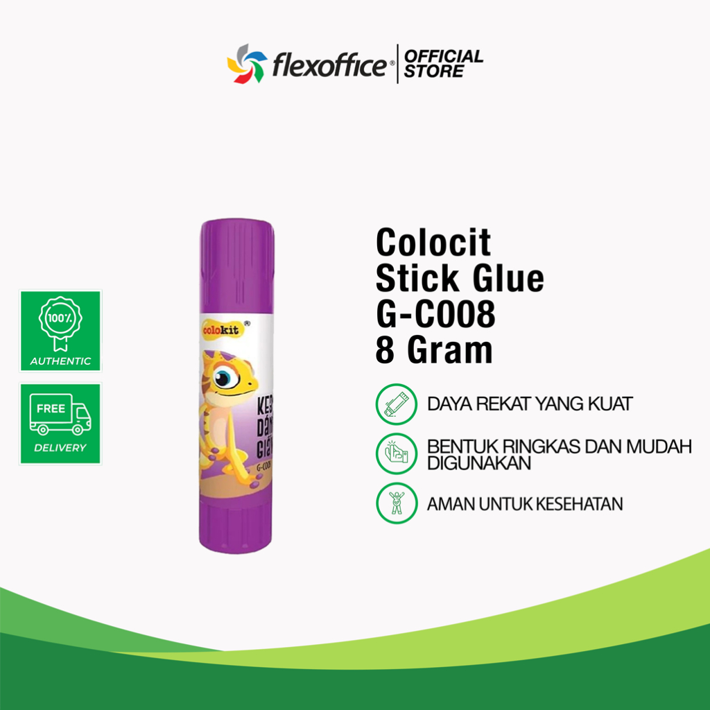

FLEXOFFICE STICK GLUE G-C008 8 GRAM untuk anak aman sekolah prakarya lem stik lucu