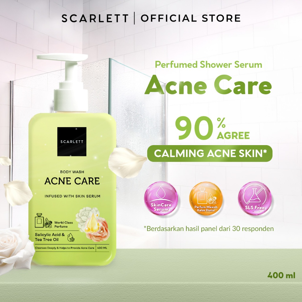 SCARLETT Perfumed Shower Serum 400ml – Acne Care | Anti-Acne Shower Gel dengan Salicylic Acid & Tea 