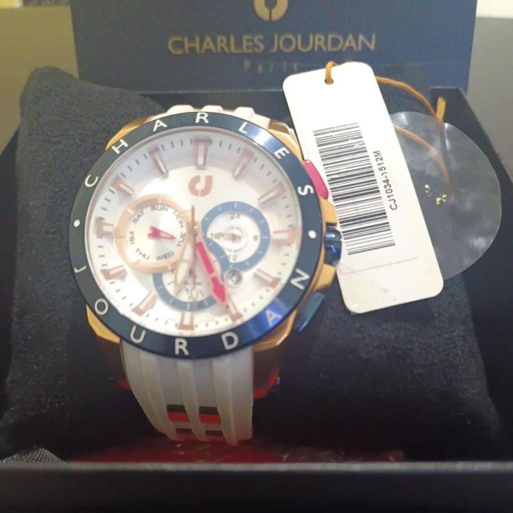 jam tangan pria charles jourdan CJ1034-1512M rosegold white rubber original