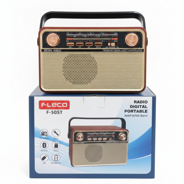Radio Speaker Bluetooth Jadul Mp3 Fleco F-505T | Radio Retro 3 Band Fm/Am/Sw/ Radio Digital Portable