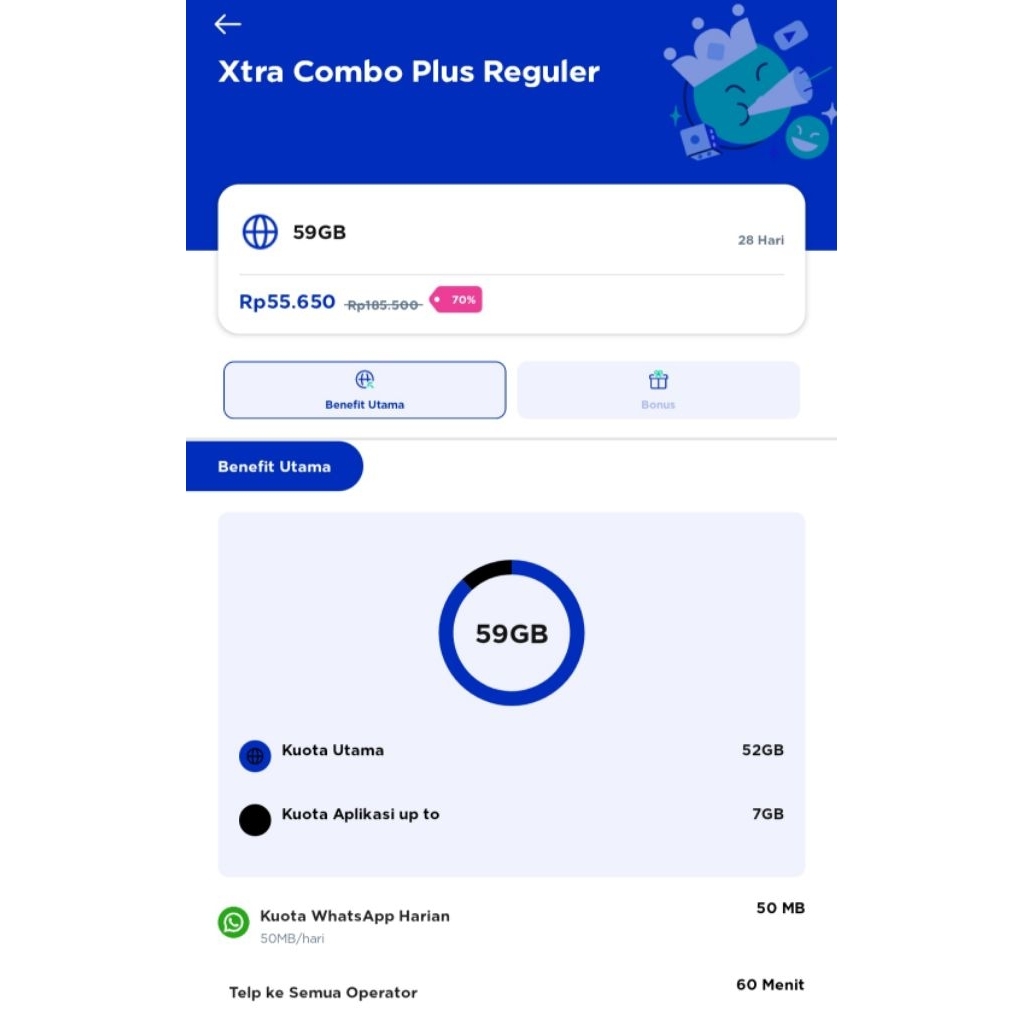Kartu XL Xtra Combo Plus Reguler diskon 70%