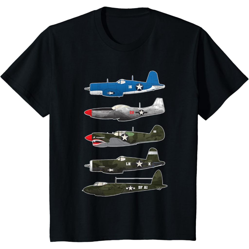 Baju kaos anak American Planes WW2 Warbirds P51 Mustang B-17 Fortress Gift T-Shirt