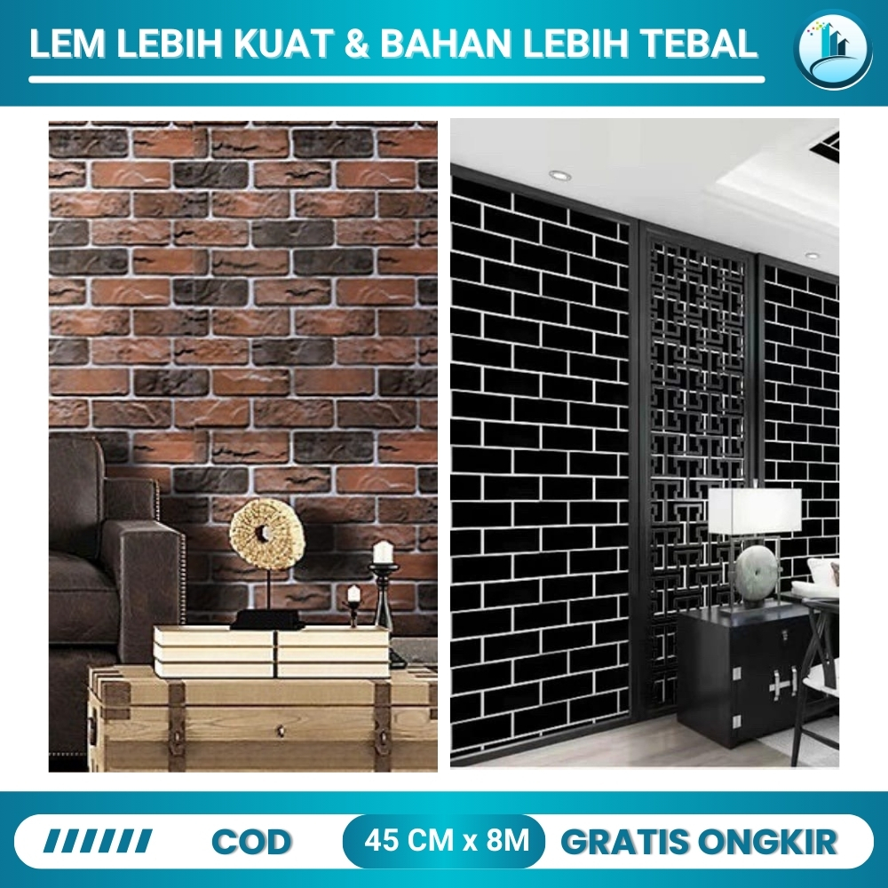 Sticker Walpaper Bata Putih Stiker Wallpaper Dinding Motif Batu Alam 3D Bata Cream Hitam