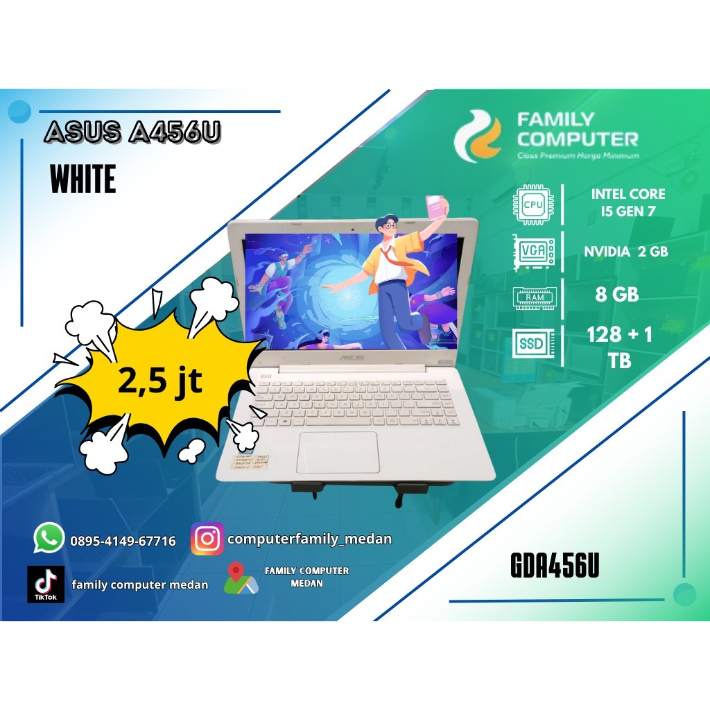 ASUS A456U WHITE | INTEL CORE I5 GEN 7 | NVIDIA 2GB | 8GB | 128 + 1TB
