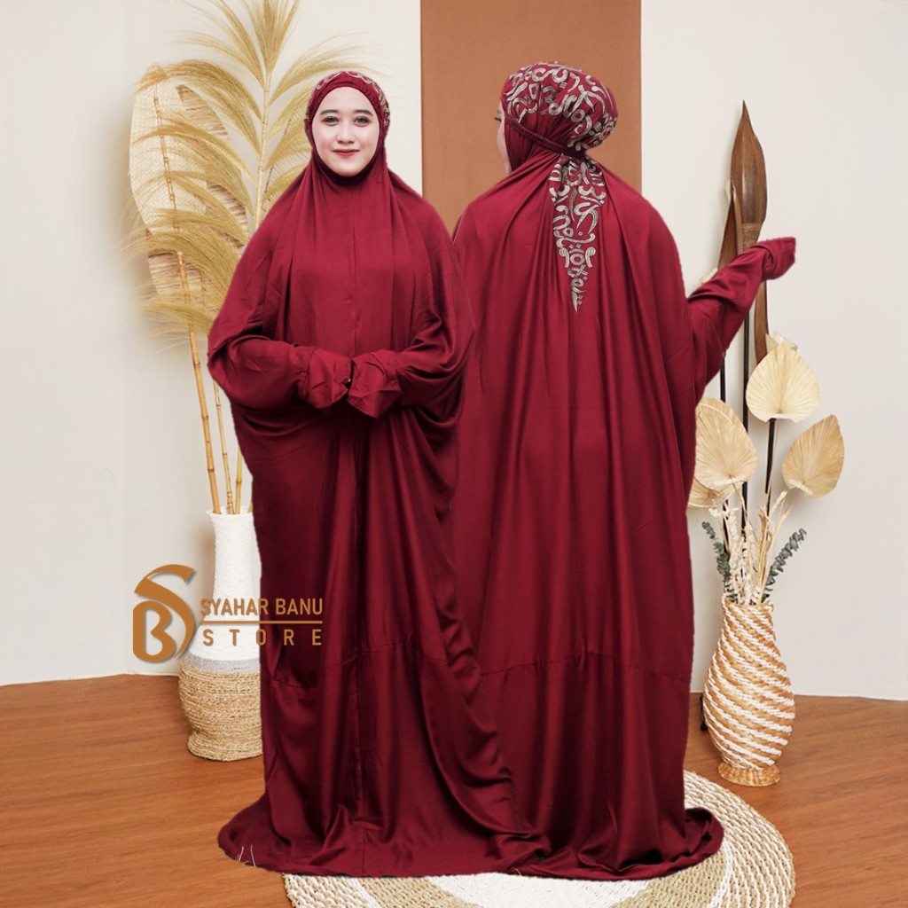 Mukena Dewasa Terusan Bordir Kaligrafi Premium Jumbo Halus - Mukena Terusan Bordir Lafal Bahan Rayon