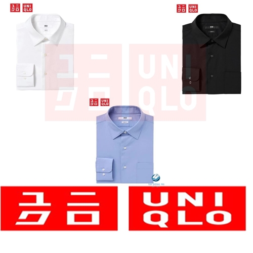 UNIQLO Kemeja Pria Hitam Polos Lengan Panjang Slim Fit