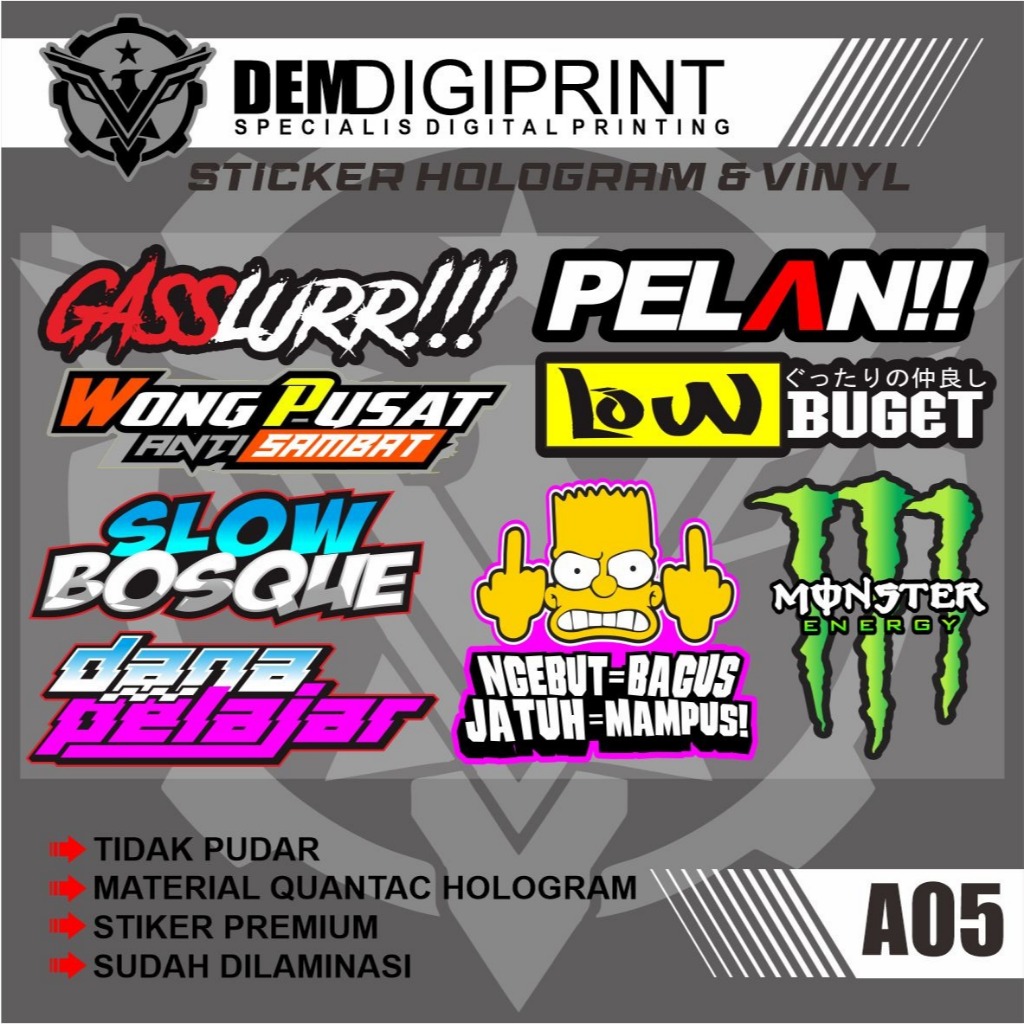 

Stiker paketan stiker printing keren stiker hologram dan vinyl untuk motor hp,laptop dll
