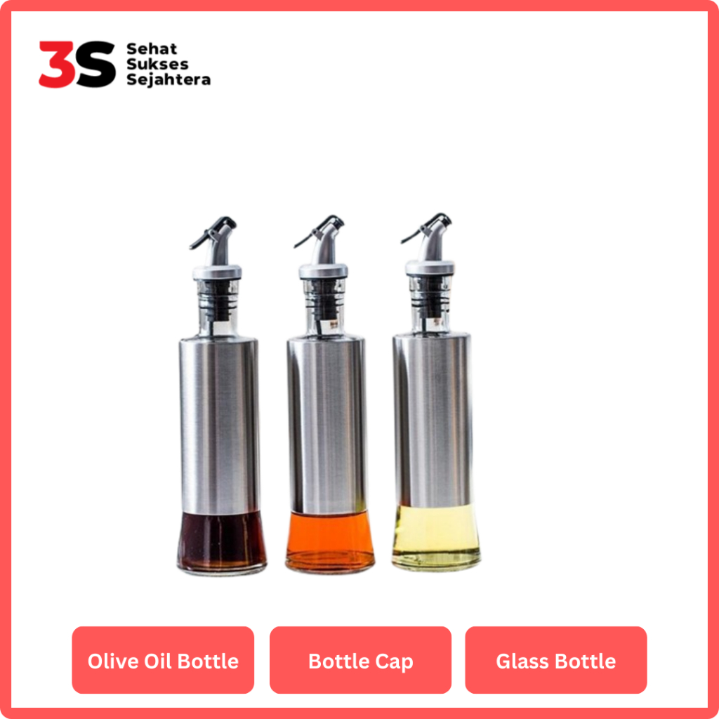 JFactory Botol Kaca Polos Anti Tumpah Estetik Botol Tempat Minyak Saus Kecap Stainless Steel