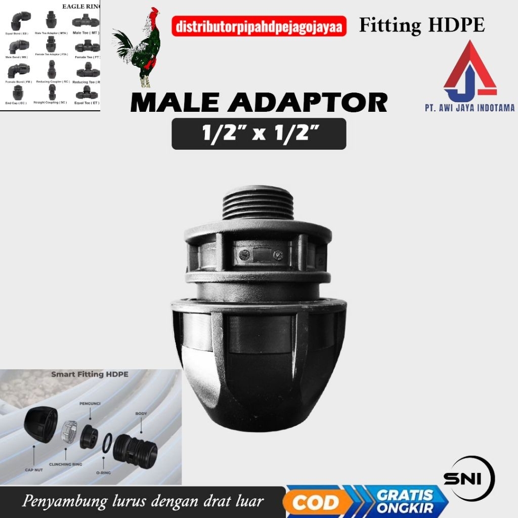 Male threaded adaptor 20mm x 1/2 inch /sok drat luar pipa hdpe