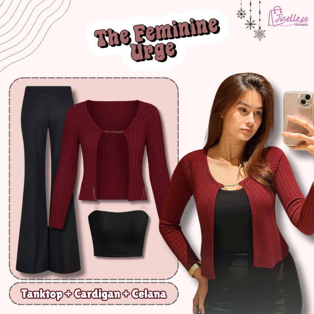 One Set 3in1 Korean Look(Diana Cardigan+Tanktop+Celana Cutbray)Ootd Cardigan Cewe Hits Kekinian JC6E