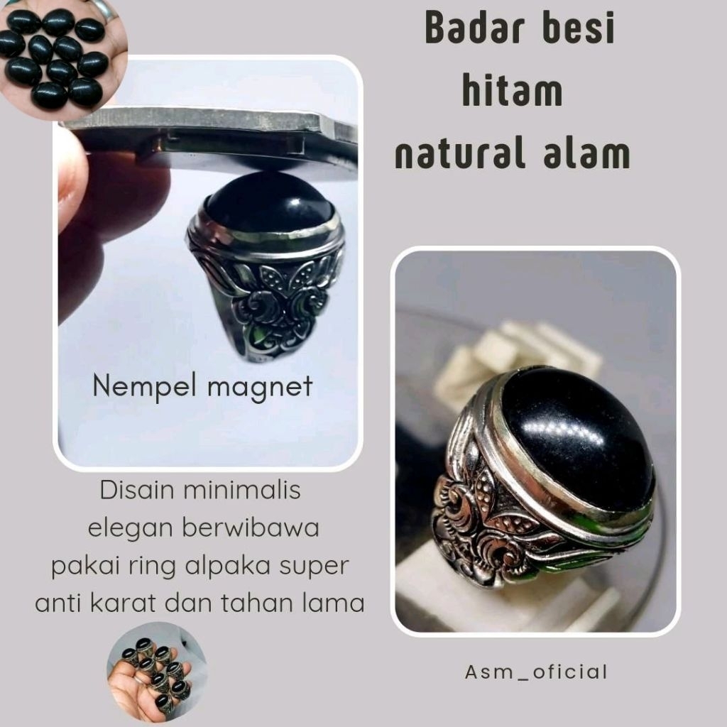 cincin akik Badar besi hitam natural alam Cincin Badar besi hitam nempel Magnet