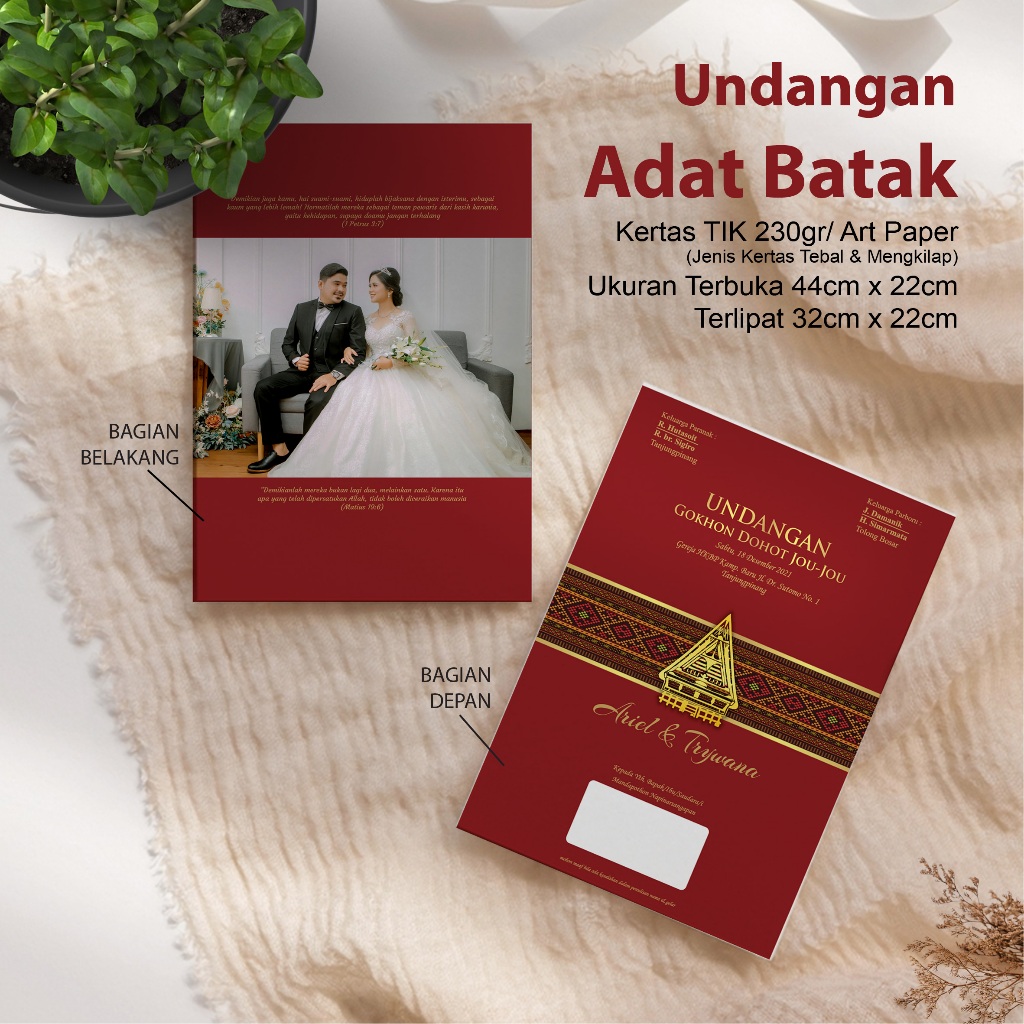 Undangan Pernikahan Adat Batak Gokhon Cantik Elegan Bahan TIK 230gr murah berkualitas