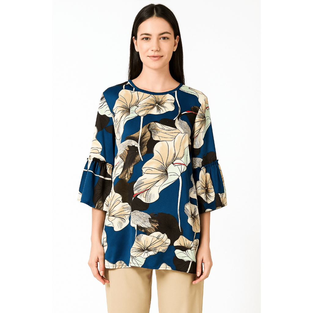 Beamish Blouse Wanita Bunga Lengan Panjang ACCA BEAMISH - Hijau, Navy - 390201