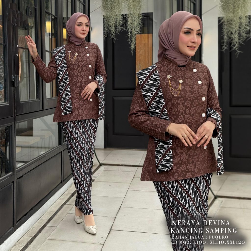 Stelan Kebaya Devina Kancing Samping Rok Batik Wiron Selendang/Set Kebaya Janggan Pesta Modern
