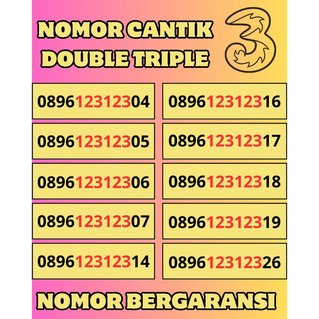 Nomor Cantik Tri Seri Double Triple Super Kartu Perdana Cantik