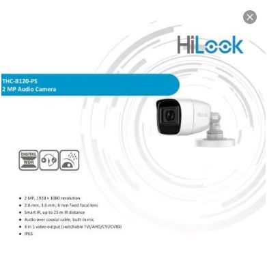 HiLook Kamera CCTV THC-B120-PS 2 MP dengan Suara dan Mikrofon Bawaan IP66 Outdoor 1080p@25fps 2.8 mm