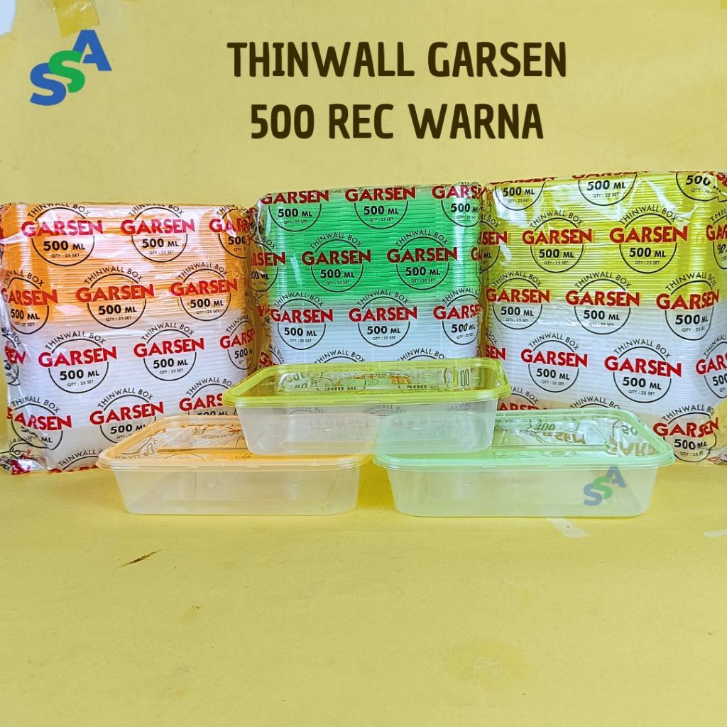 THINWALL GARSEN 500 ML RECTANGLE MIX WARNA / THINWALL TUTUP WARNA ISI 25 PCS