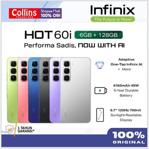 Infinix Hot 60i RAM 8GB | 256GB - Helio G81 - 6.7 inch 120Hz HD+ - 50MP - 5160 mAh NFC Garansi Resmi