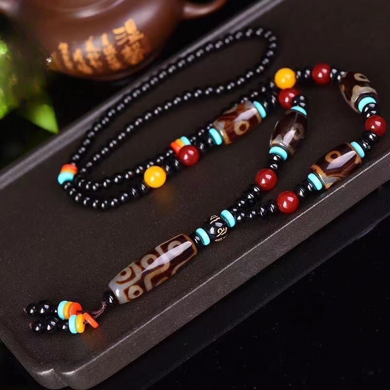 Tibet Old Dzi Beads Nine Eyes Three Eyes Dzi Beads Sweater Chain